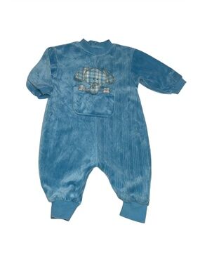 Baby Oshkosh B’gosh Blue Velour One Piece Romper Elephant Infant  3-6 Months